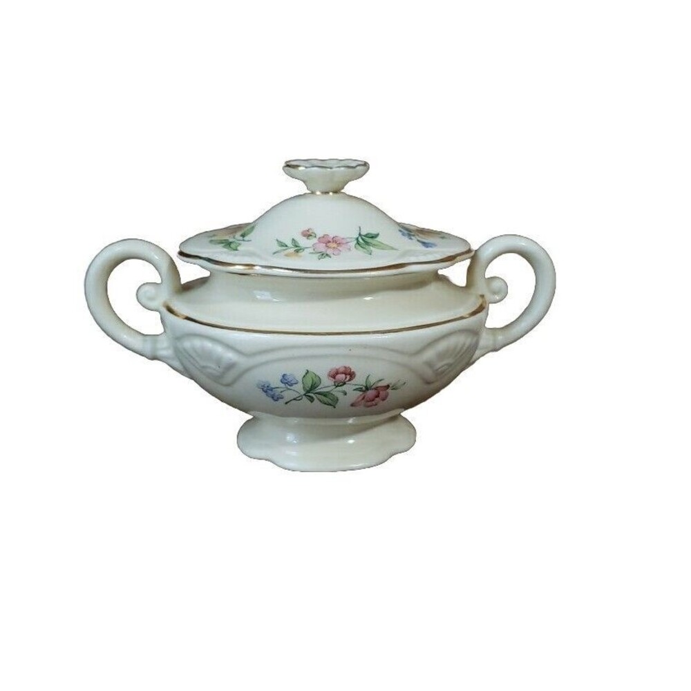 Homer Laughlin China Springtime Marigold Sugar Bowl Lid  Floral Gold Trim 1940's
